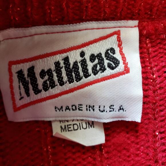 Vintage Mathias Red and Silver Metallic Knit Sweater Skirt Suit Medium - Picture 10 of 11